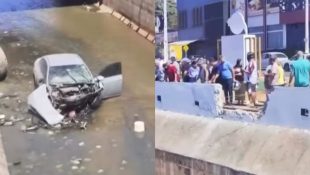 Mulher perdeu o controle do veículo e carro acabou destruído. (Foto: Reprodução/@ruycostaof)