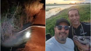 Dupla de amigos voltava de pescaria quando encontrou a sucuri.