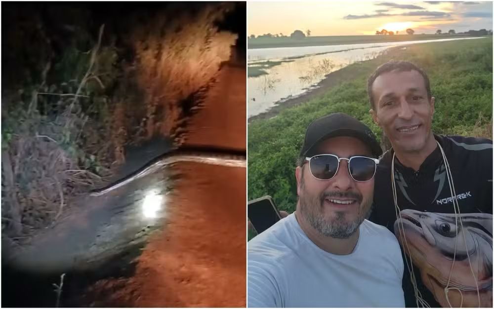 Dupla de amigos voltava de pescaria quando encontrou a sucuri.