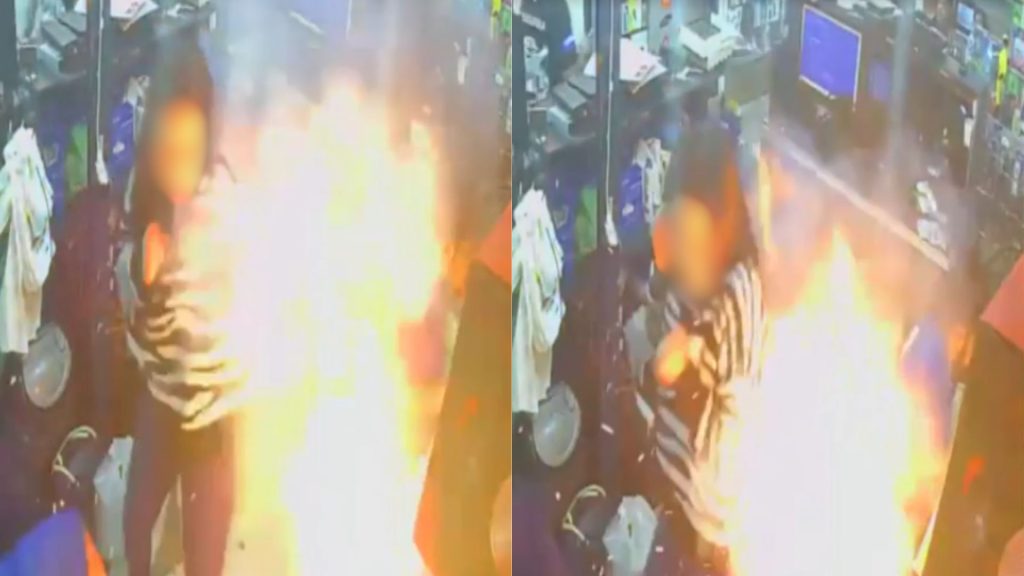 Bateria do celular explodiu no camelódromo de Anápolis. (Foto: TV Anhanguera)