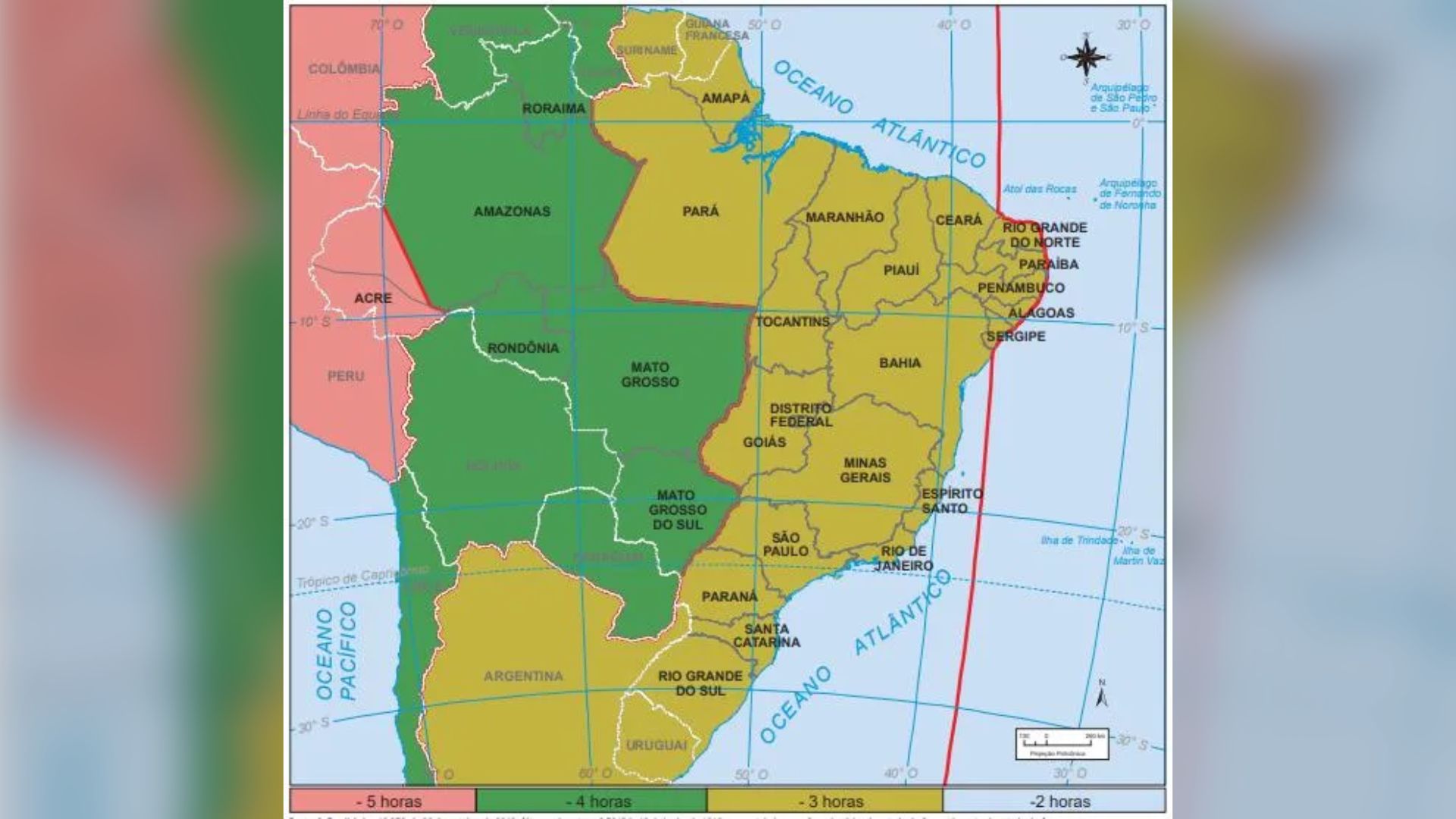 Fusos horários no Brasil. (Foto: Reprodução/IBGE)