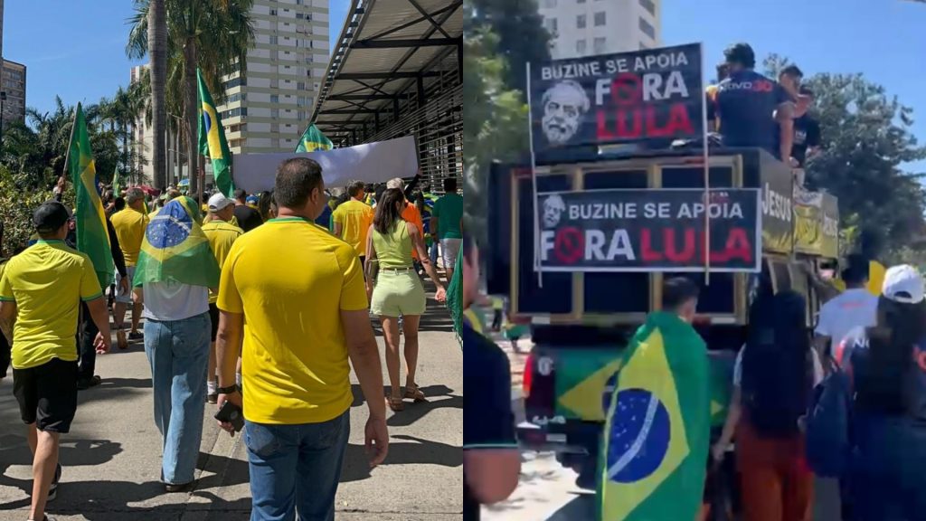 Bolsonaristas se reuniram vestindo camisas da Seleção Brasileira e usando a bandeira nacional.