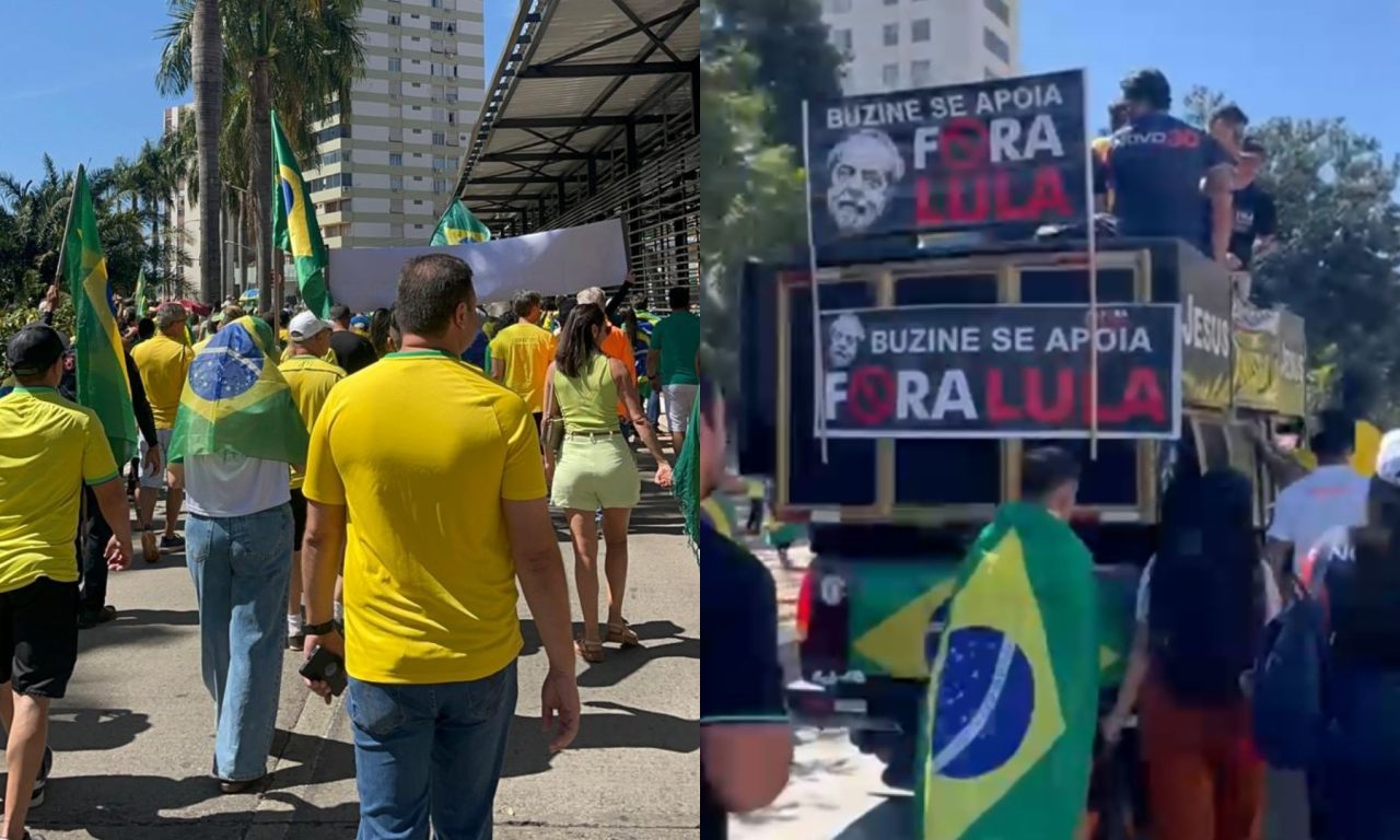 Bolsonaristas se reuniram vestindo camisas da Seleção Brasileira e usando a bandeira nacional.