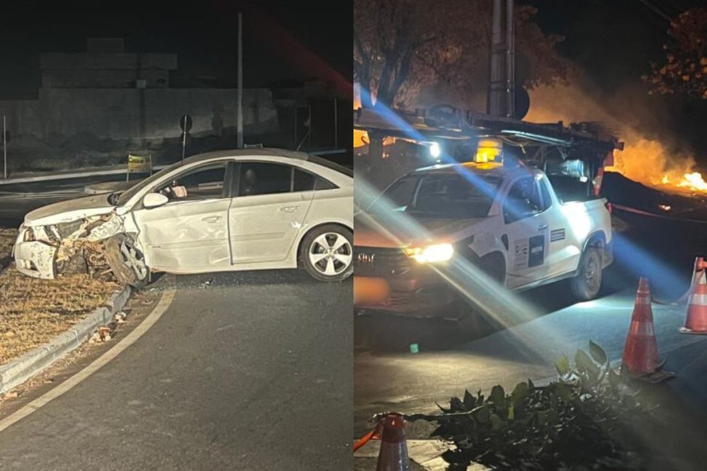 Motorista bêbado é preso em Aparecida de Goiânia após "tirar racha", bater em poste e causar incêndio