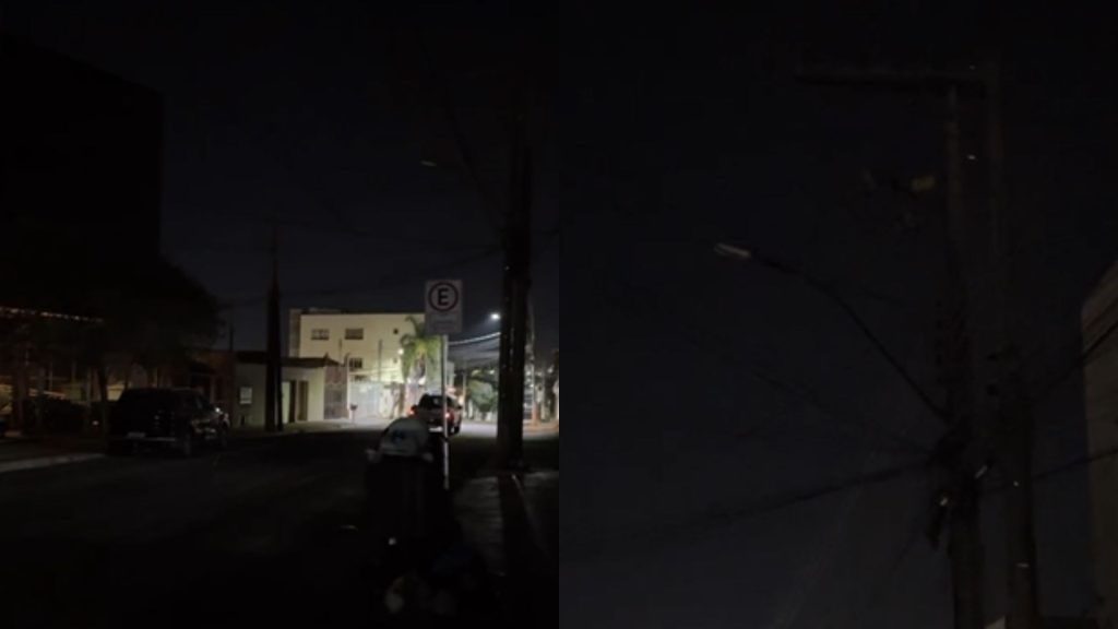 Rua Sete de Setembro, em Anápolis, ficou no escuro.