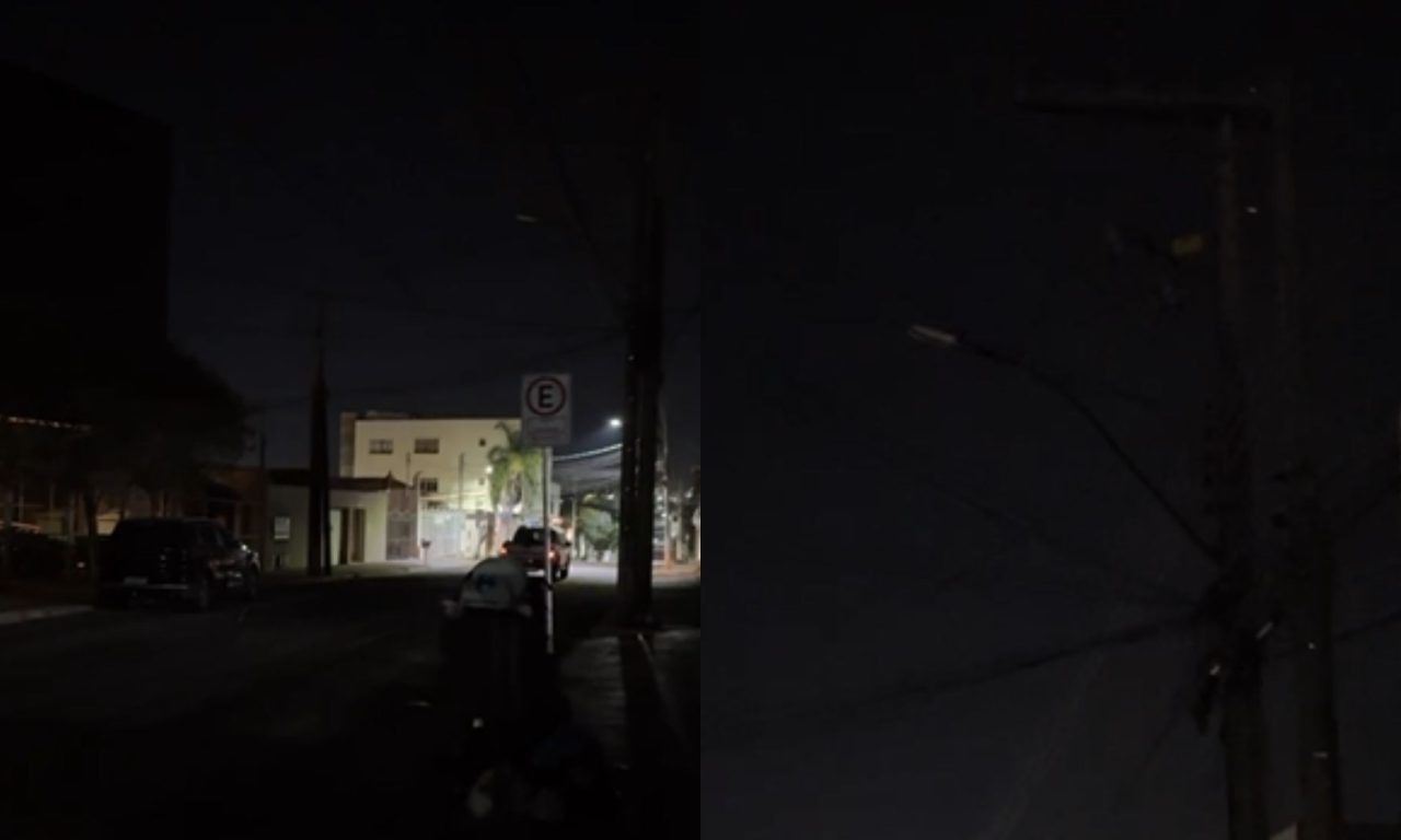 Rua Sete de Setembro, em Anápolis, ficou no escuro.