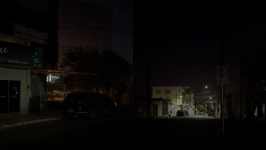 Rua 07 de Setembro, no Centro de Anápolis, continua no escuro.