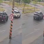 Câmera registrou momento em que motociclista se envolve em acidente.