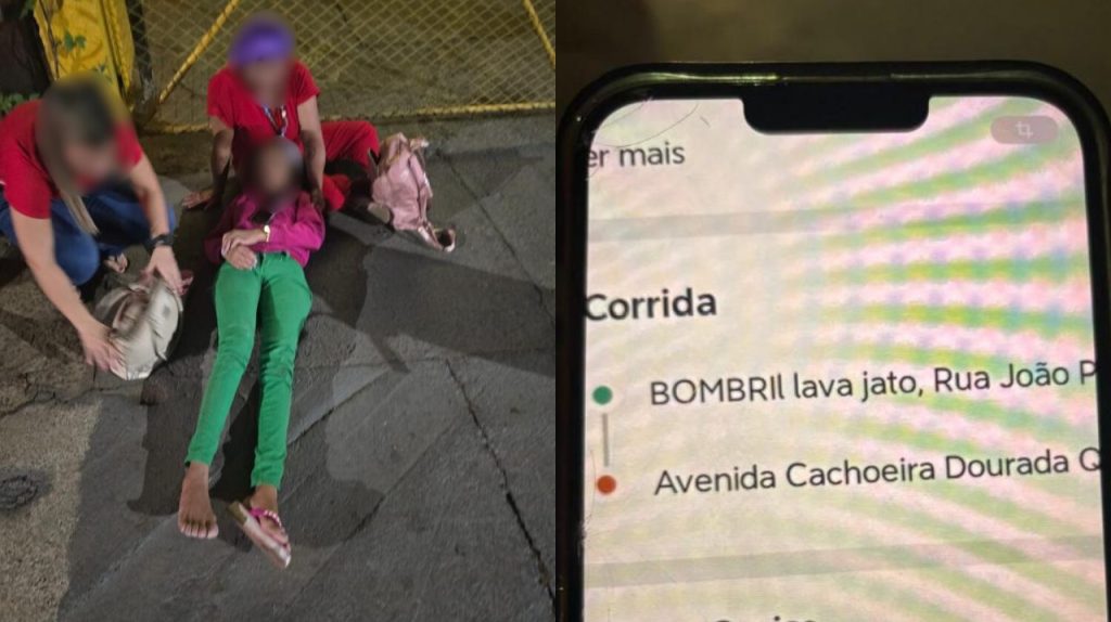 Mulher sendo socorrida após acidente. (Foto: Reprodução)