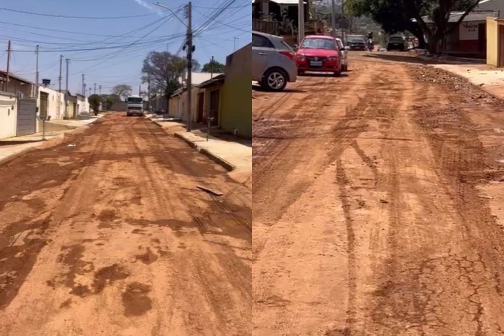 Imagem mostra via tomada por terra, em Anápolis