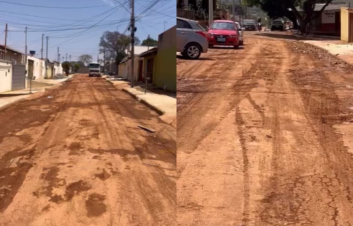 Imagem mostra via tomada por terra, em Anápolis