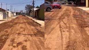 Imagem mostra via tomada por terra, em Anápolis