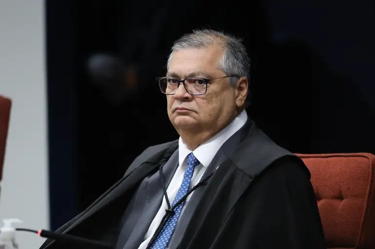 Ministro Flávio Dino na sessão do STF do julgamento de Bolsonaro e de mais sete réus da trama golpista. (Foto: Fabio Rodrigues-Pozzebom/ Agência Brasil)