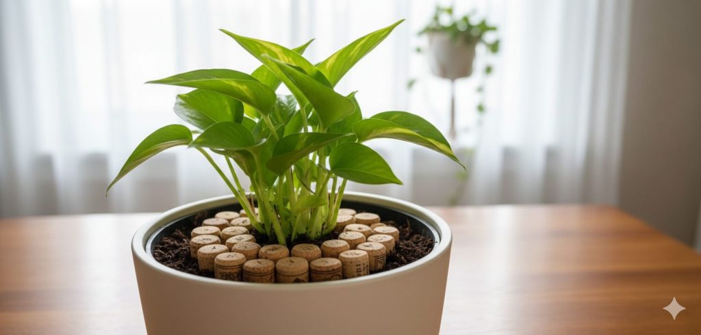 Truque de jardinagem usando rolhas em vasos