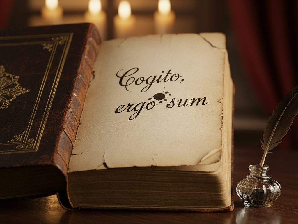 Livro com a expressão latina de Descartes: Penso, logo existo