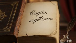 Livro com a expressão latina de Descartes: Penso, logo existo