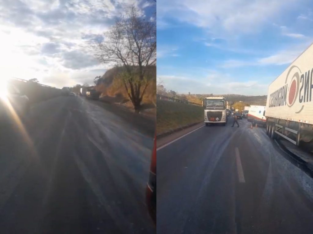 Vazamento de sebo comprometeu 15 km da rodovia. (Foto: Triunfo Concebra)