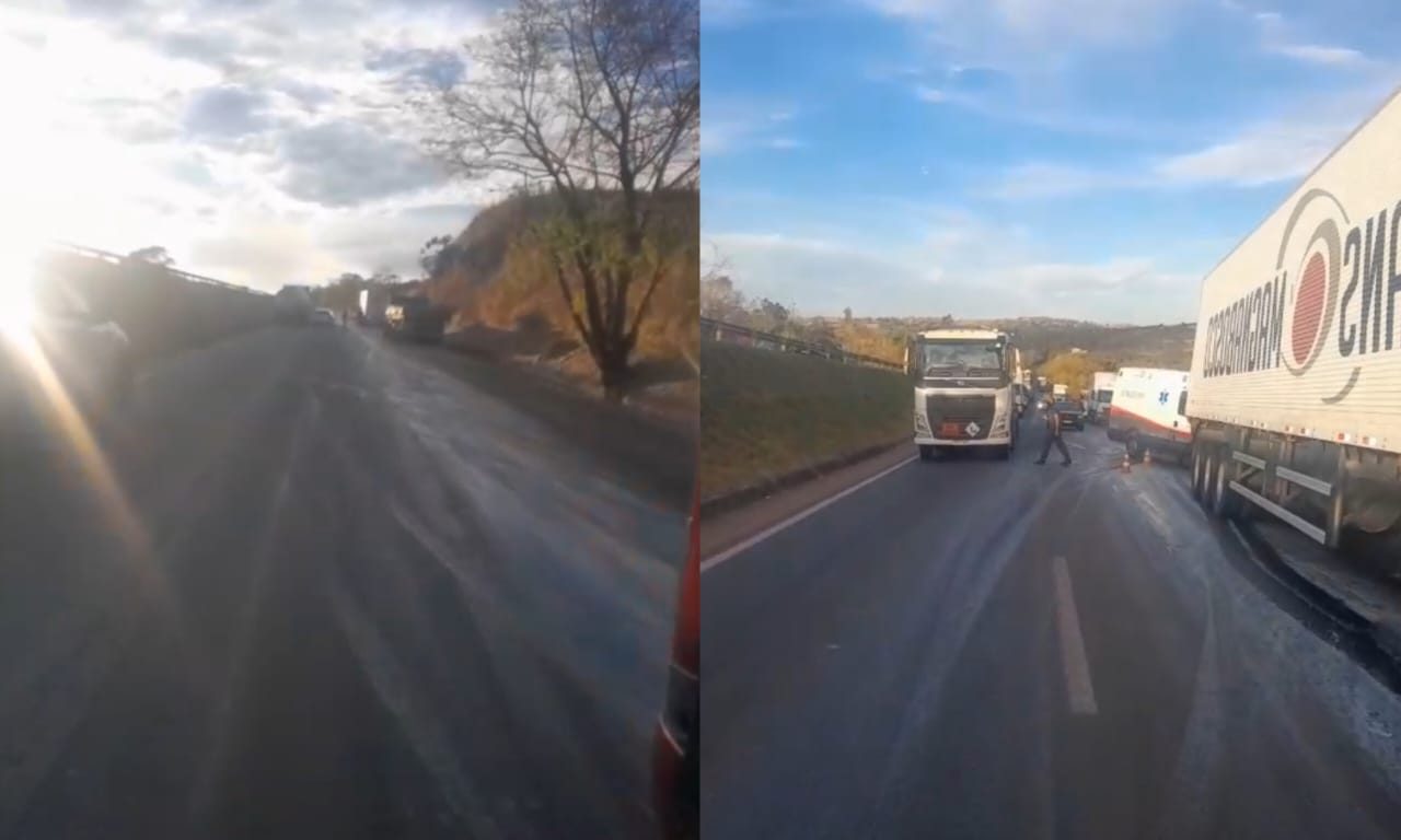 Vazamento de sebo comprometeu 15 km da rodovia. (Foto: Triunfo Concebra)