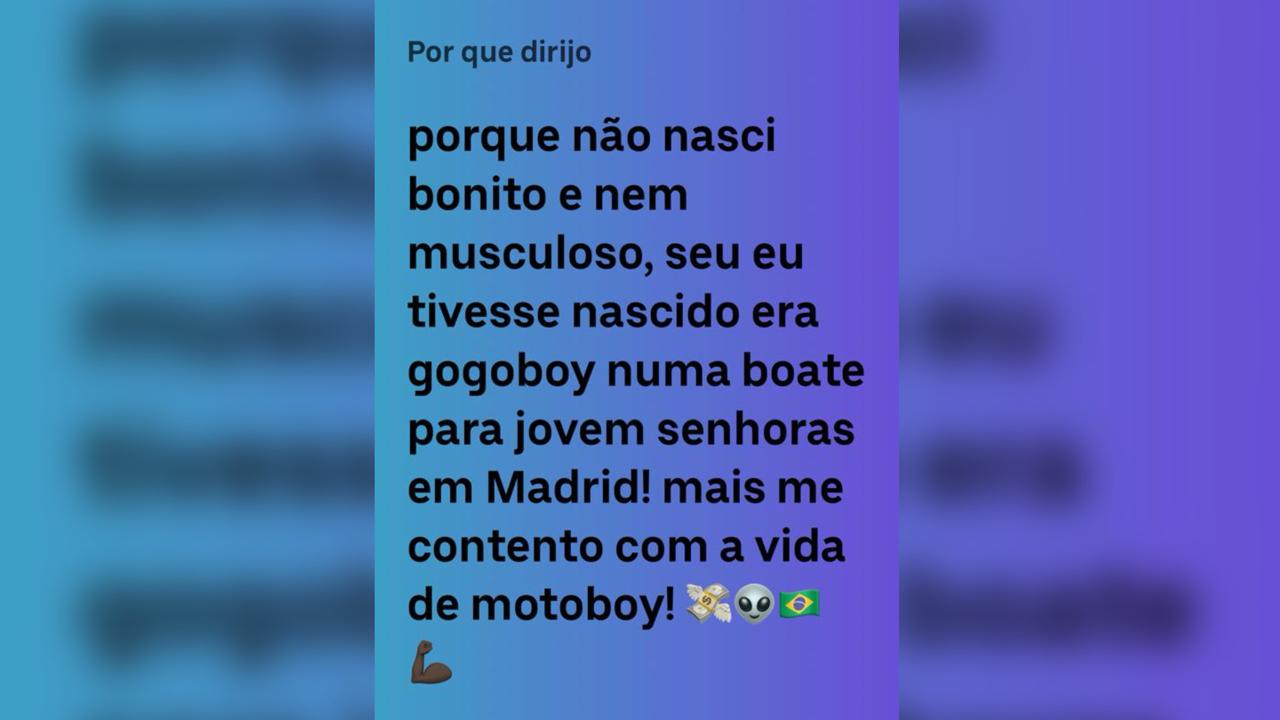 Motorista de aplicativo em Anápolis chama atenção com descrição bastante inusitada