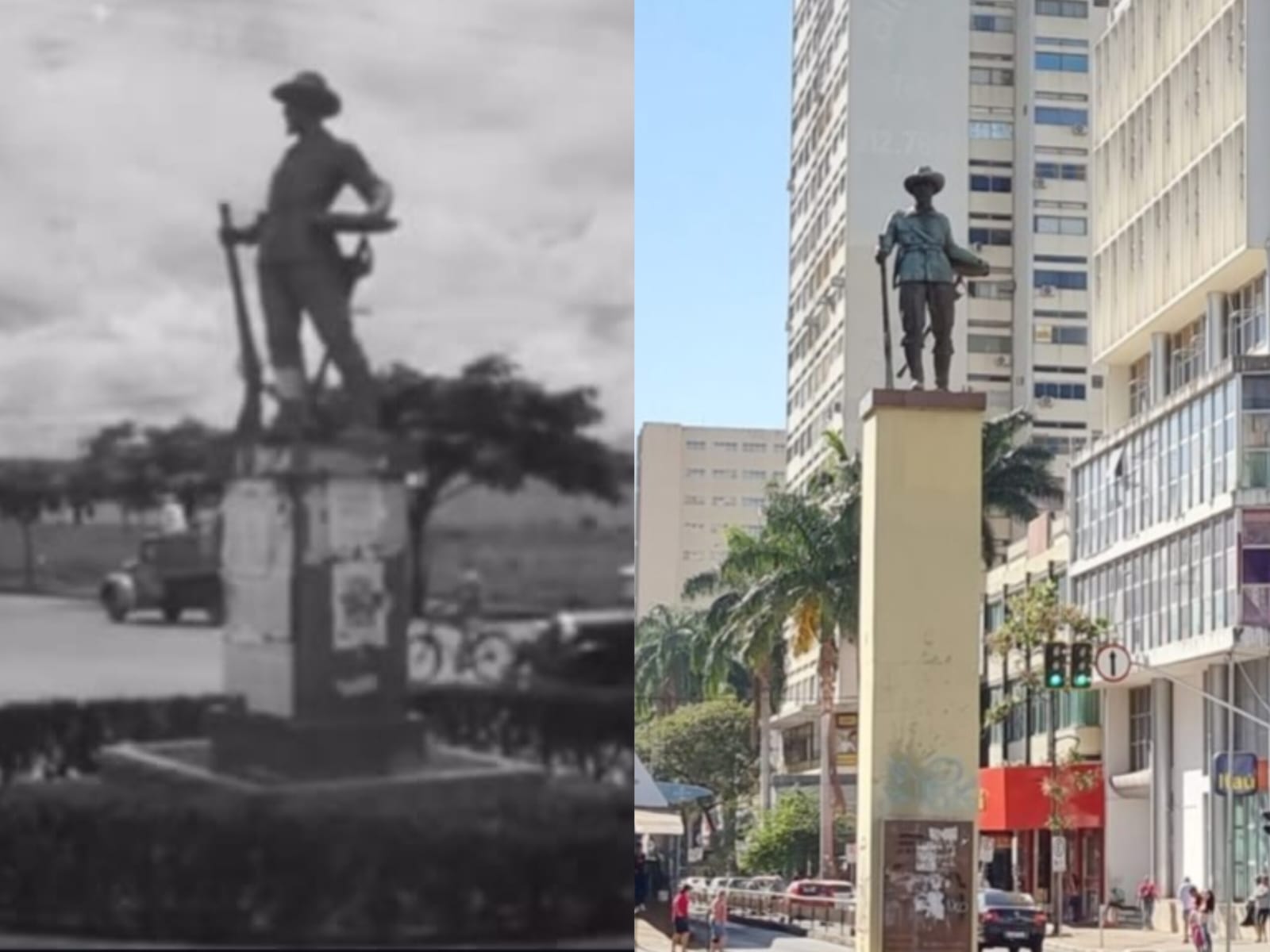 Estátua do Anhanguera marca diferenças entre épocas de Goiânia. (Foto: Reprodução/Rubens Salomão)