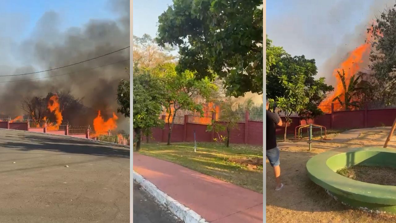 Moradores se desesperam com fogo avançando sobre condomínio de luxo em Goiânia
