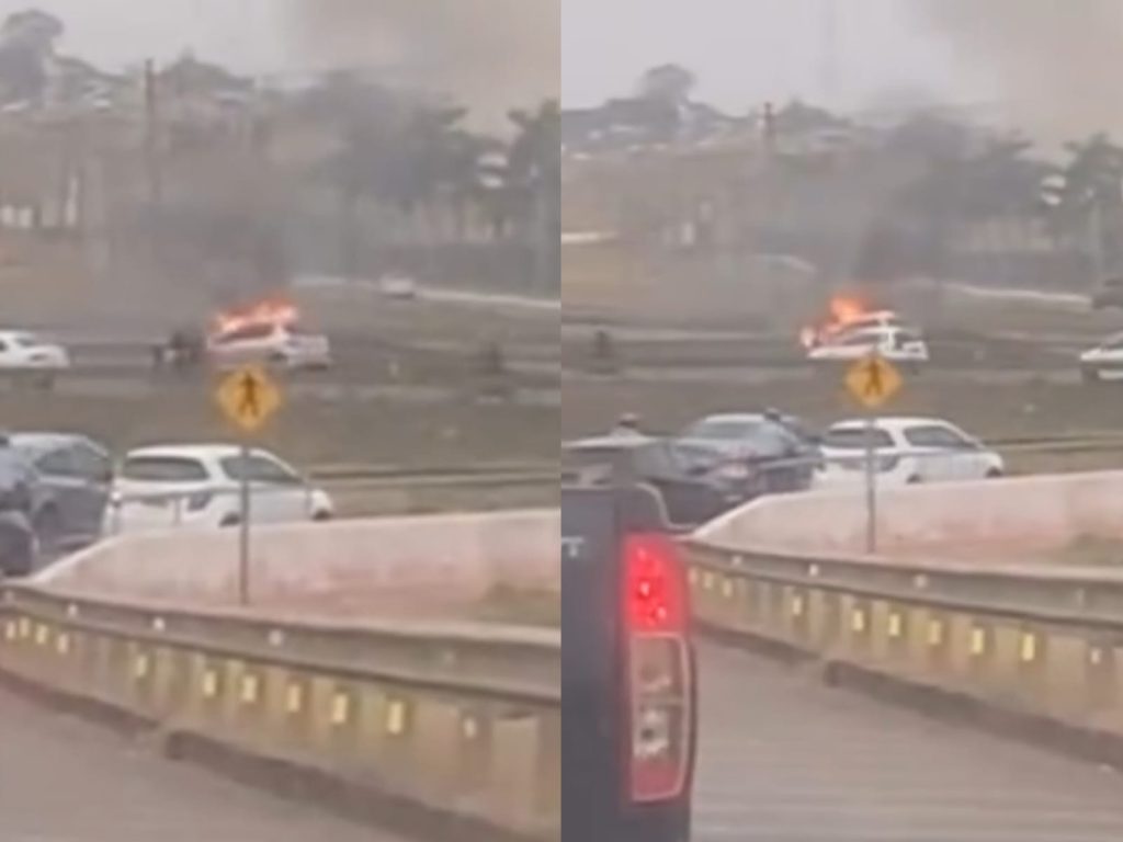 Filmagem de carro pegando fogo foi enviada ao Portal 6. (Foto: Gabriella Lopes)