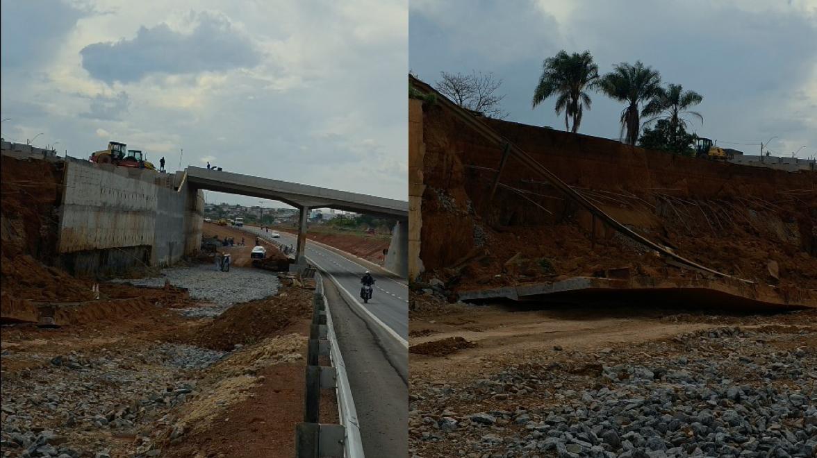 Paredão de contenção desaba e pode complicar ainda mais obra do Viaduto do Recanto do Sol
