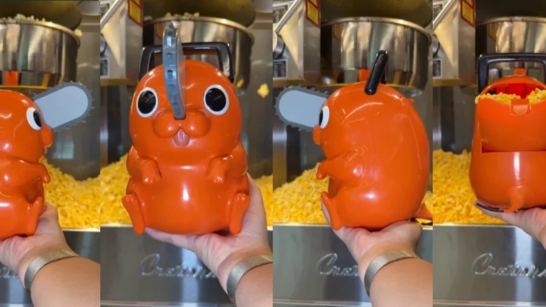 Balde de pipoca do Cinemark tematizado para o filme de Chainsaw Man. (Foto: Divulgação)