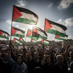 Bandeiras palestinas simbolizam apoio ao reconhecimento internacional da Palestina