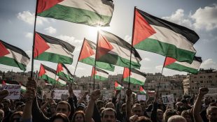 Bandeiras palestinas simbolizam apoio ao reconhecimento internacional da Palestina
