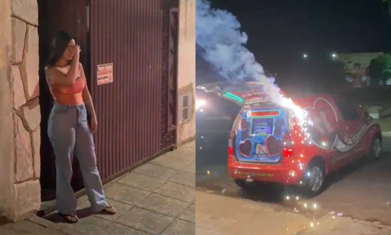 Jovem foi surpreendida por um carro de mensagens no dia do aniversário. (Foto: @conexaoanapolina)