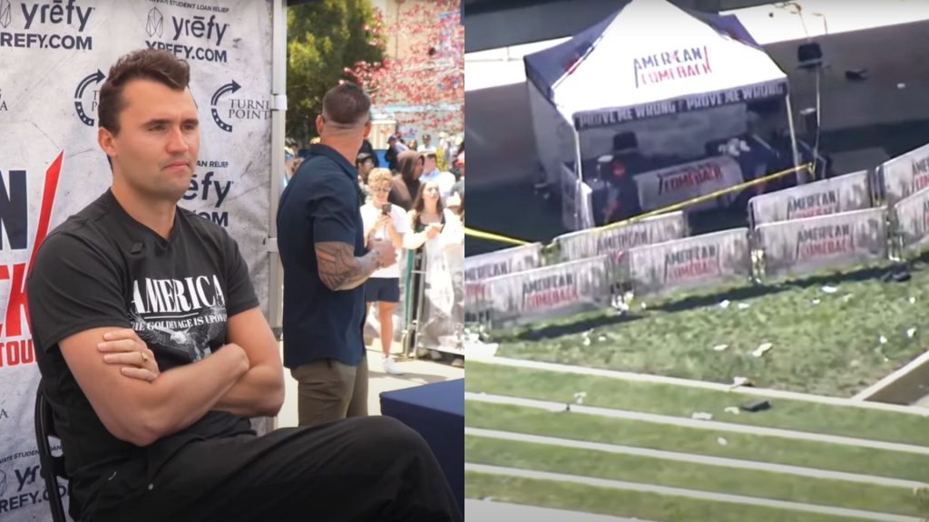 Influenciador trumpista, Charlie Kirk foi baleado durante discurso. (Foto: Captura de Tela/Youtube/Charlie Kirk e CBS 13 News)