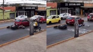 Câmeras flagraram o momento da colisão do motociclista.