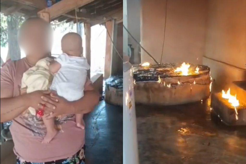 Mãe é resgatada com filho nos braços após marido tentar atear fogo nela e incendiar casa, em Goiás
