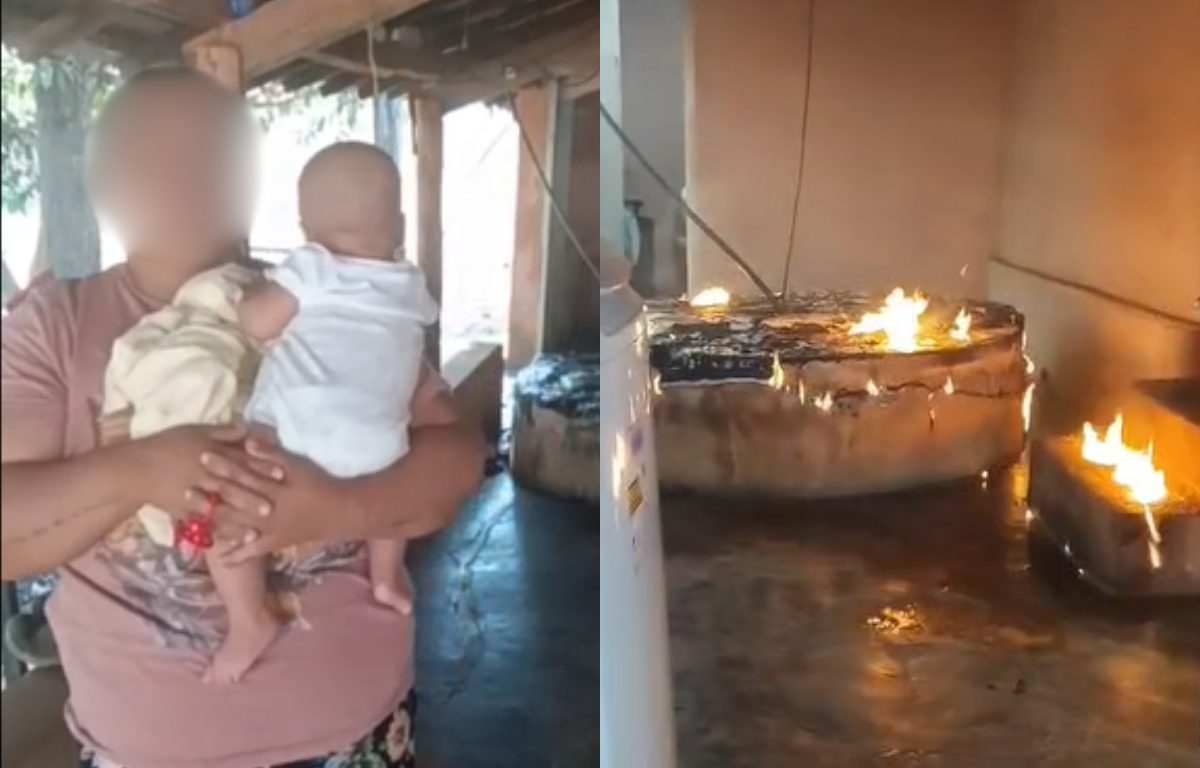 Mãe é resgatada com filho nos braços após marido tentar atear fogo nela e incendiar casa, em Goiás