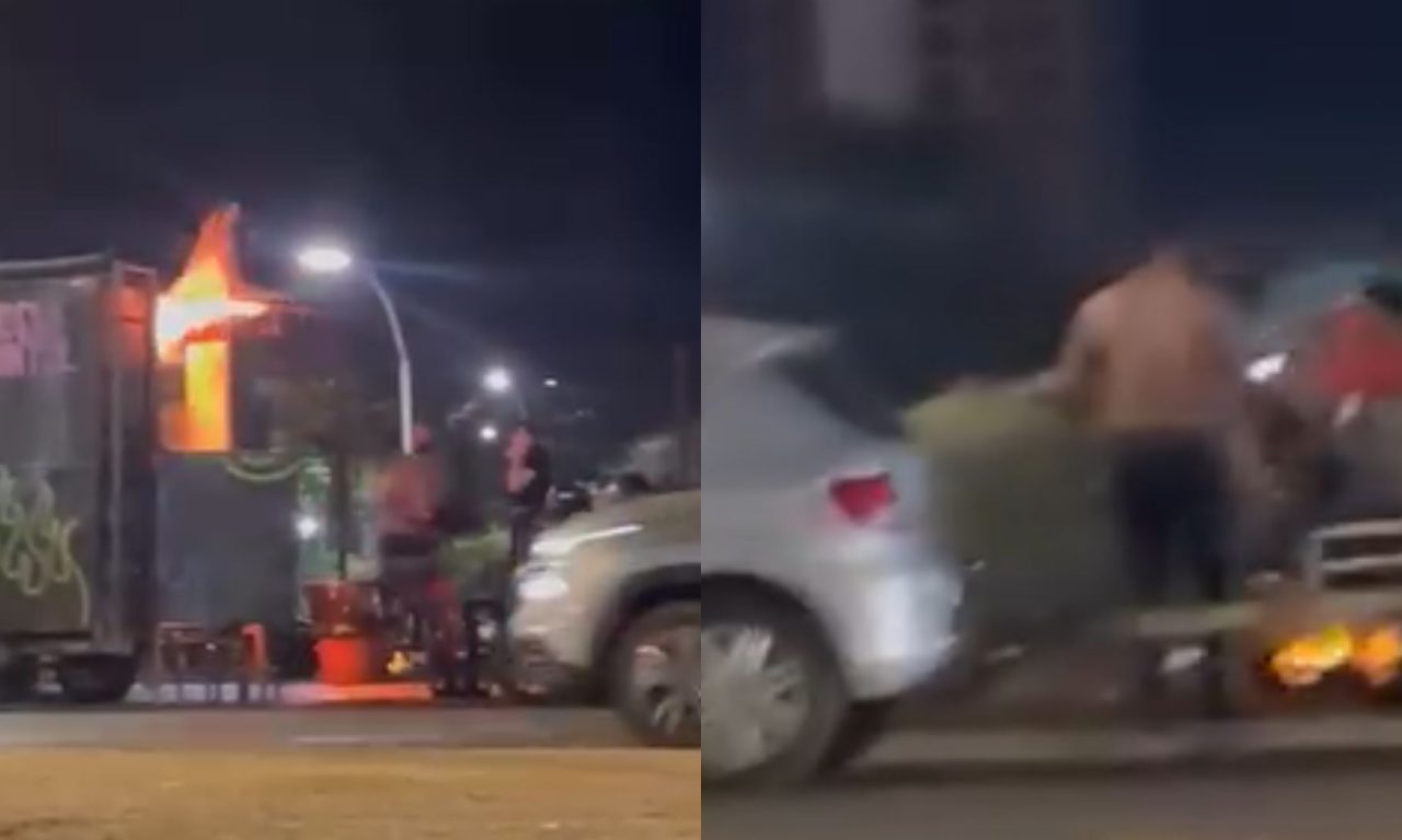 Vítimas sofreram queimaduras após food truck pegar fogo em frente à UniEVANGÉLICA.