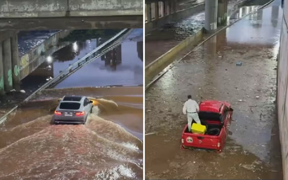 Marginal Botafogo, que sofre com constantes alagamentos, terá cancelas automáticas para fechamento em temporais. (Foto: Reprodução/TV Anhanguera)