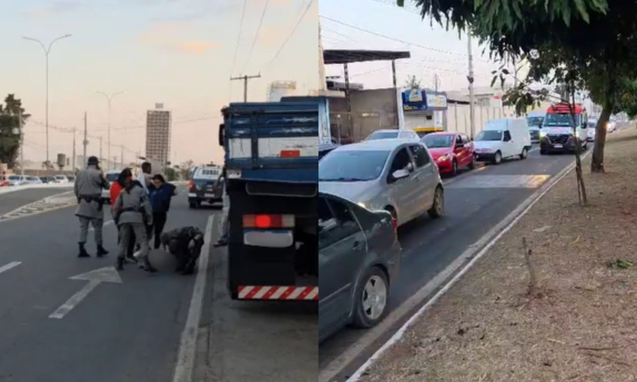 Motorista de caminhão precisou ser socorrido, mas ambulância do Samu encontrou dificuldades. (Foto: Rádio 105.7 FM)