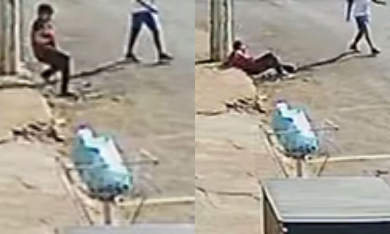 Câmeras flagraram quando criança pisou em fio elétrico.