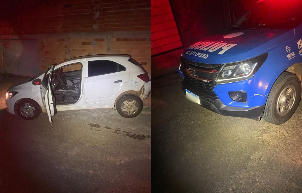 Motorista em Anápolis tenta fugir, mas sai na pior após bater carro em viatura da Polícia Militar