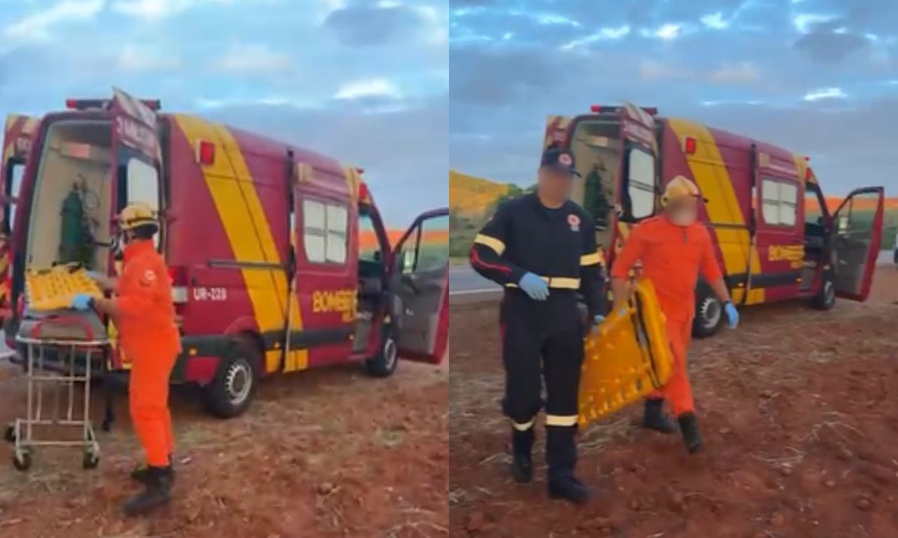 Corpo de Bombeiros atendeu às vítimas do acidente.