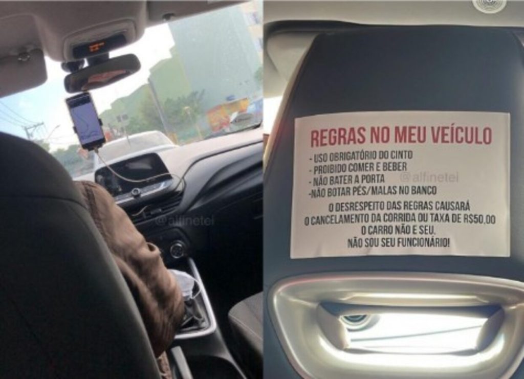 Placa em carro de motorista de aplicativo chama a atenção de passageiros