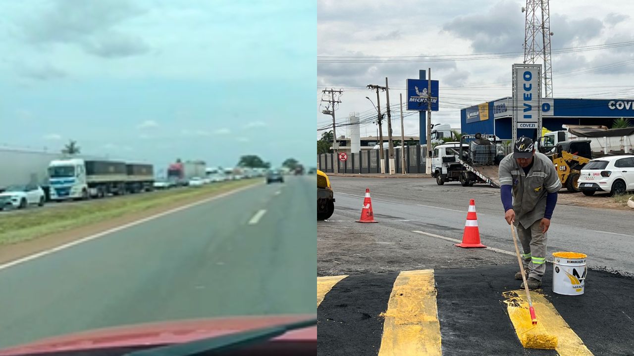Engarrafamento gigante se forma na entrada de Anápolis pela BR-060