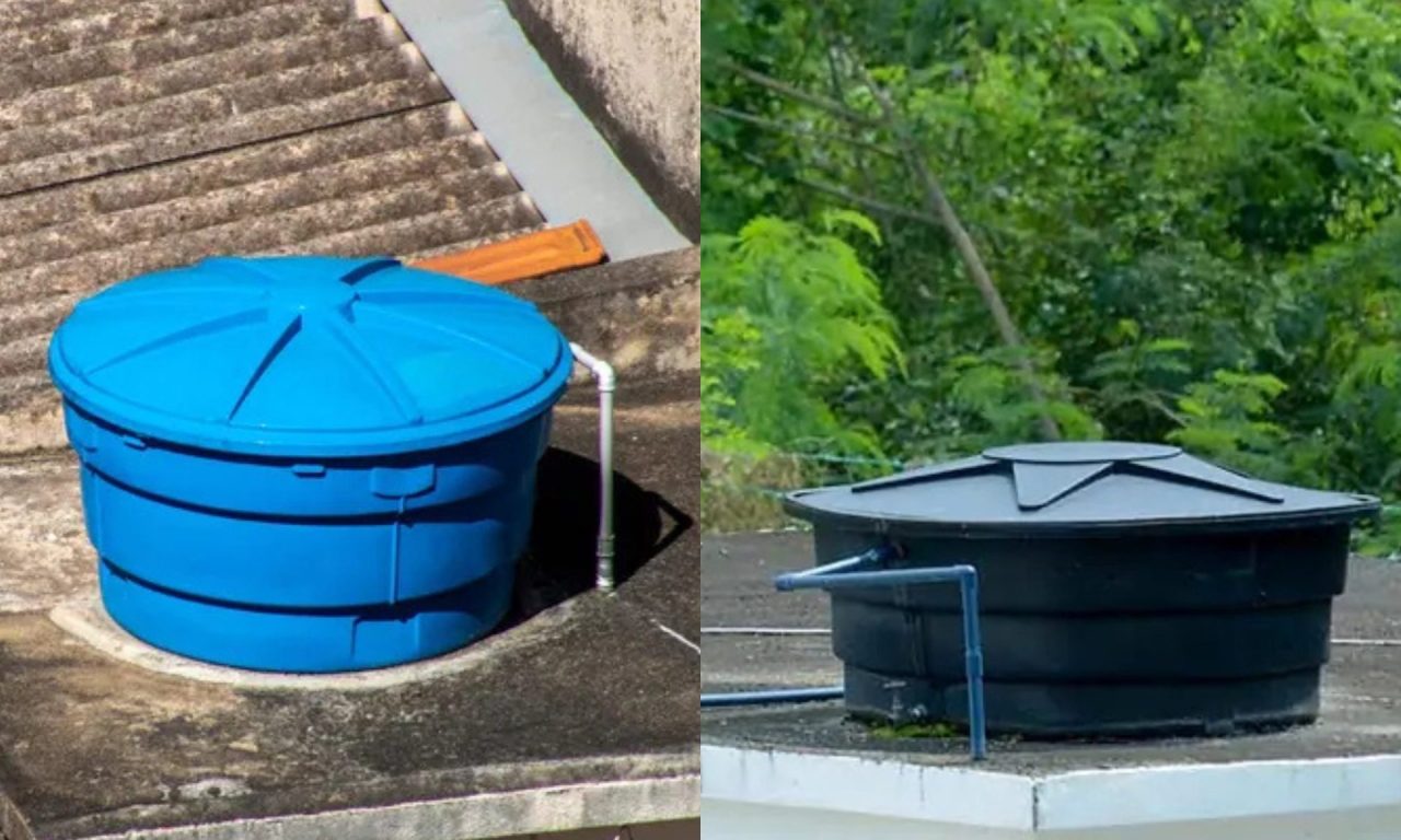 caixa d'água pintada de preto