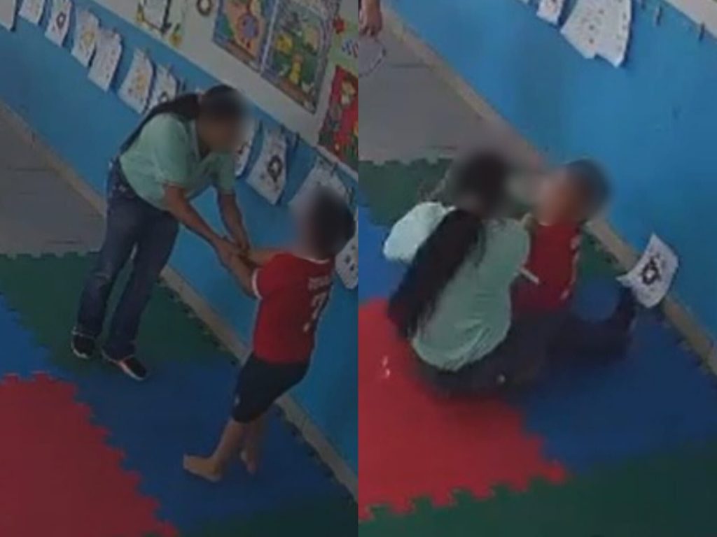 Professora foi filmada pelas câmeras de segurança. (Foto: Reprodução)