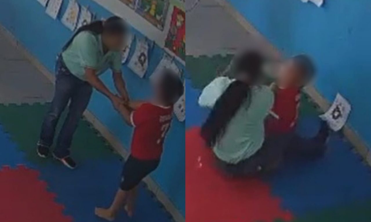 Professora foi filmada pelas câmeras de segurança. (Foto: Reprodução)