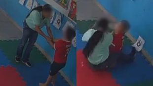 Professora foi filmada pelas câmeras de segurança. (Foto: Reprodução)