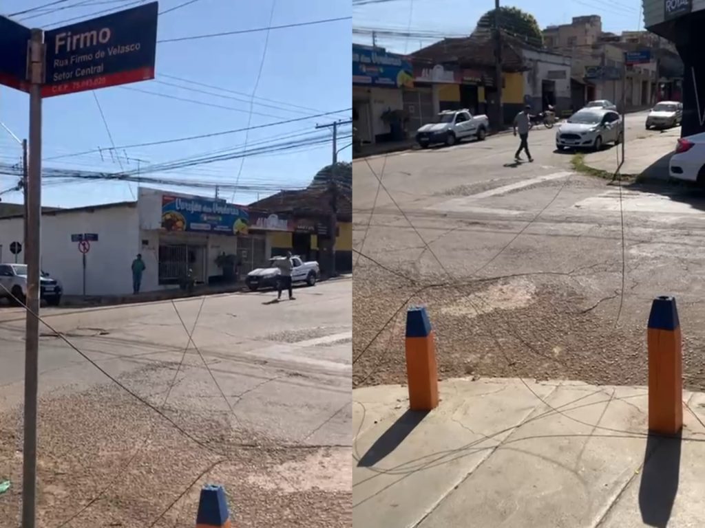 Registro da fiação caída em meio à rua. (Foto: Reprodução)