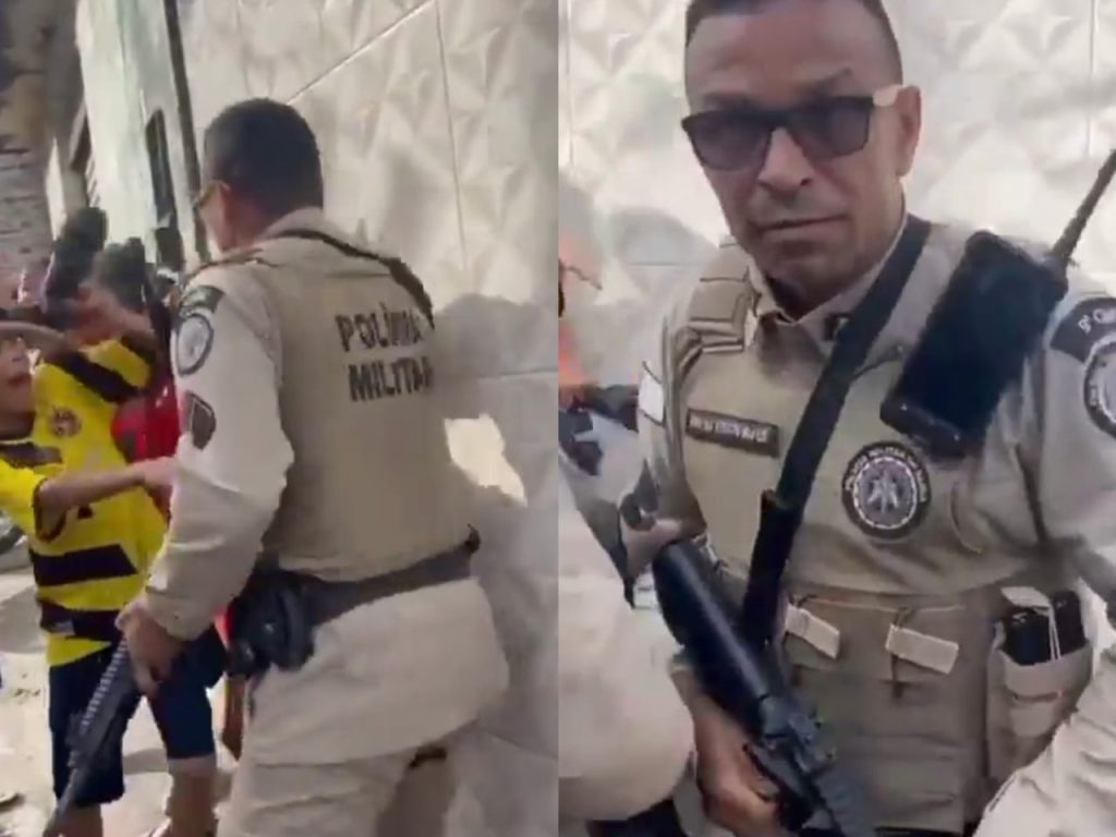 Policial notou que estava sendo gravado logo após o tapa. (Foto: Redes Sociais) PM