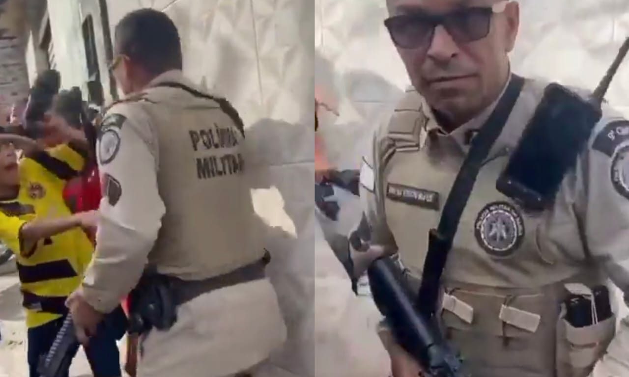 Policial notou que estava sendo gravado logo após o tapa. (Foto: Redes Sociais) PM